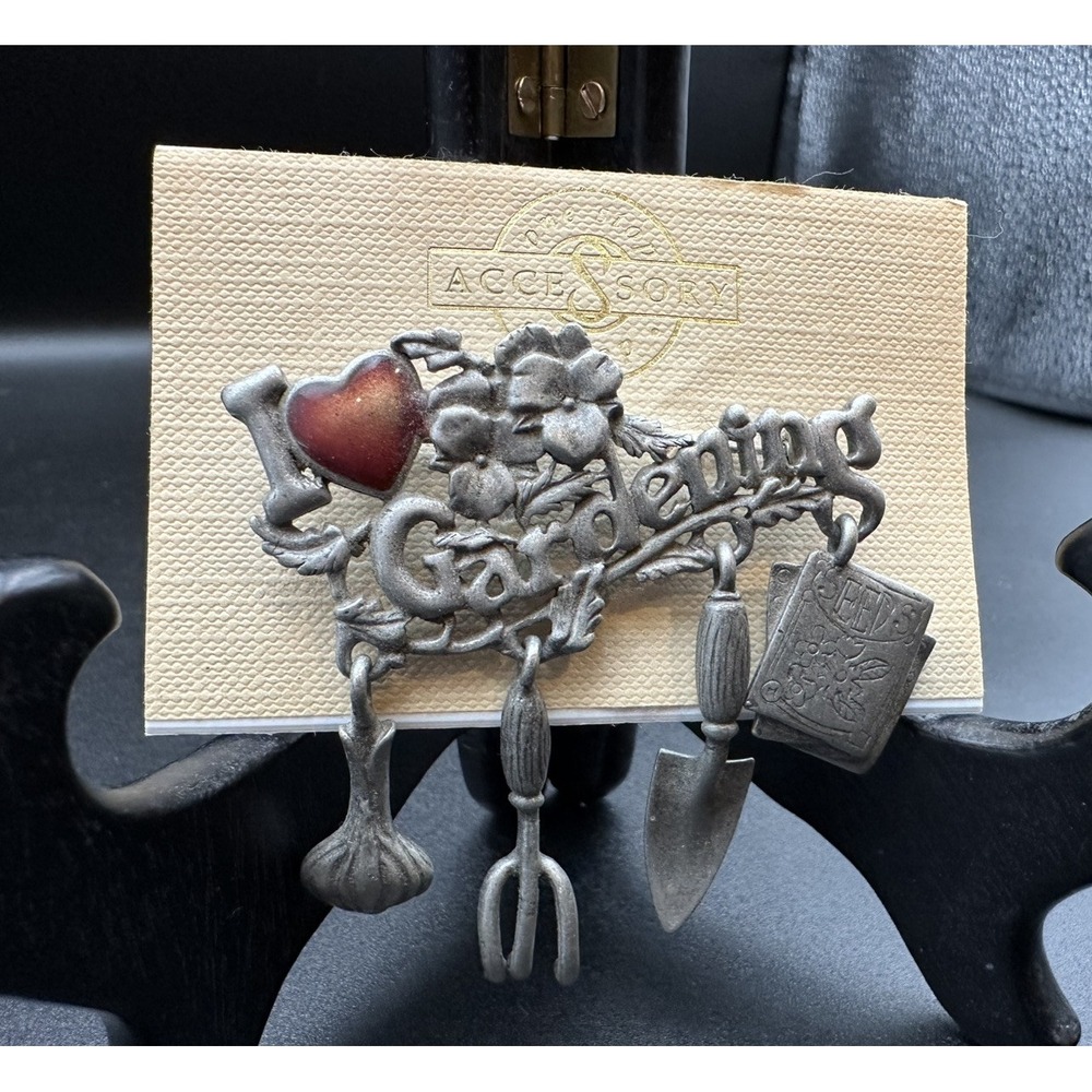 Donacraft I Love Gardening Silver Pewter Pin Brooch Vintage